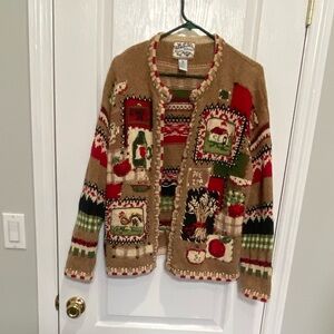 Vintage Chic Red And Tan Patch Work Women's Cardigan